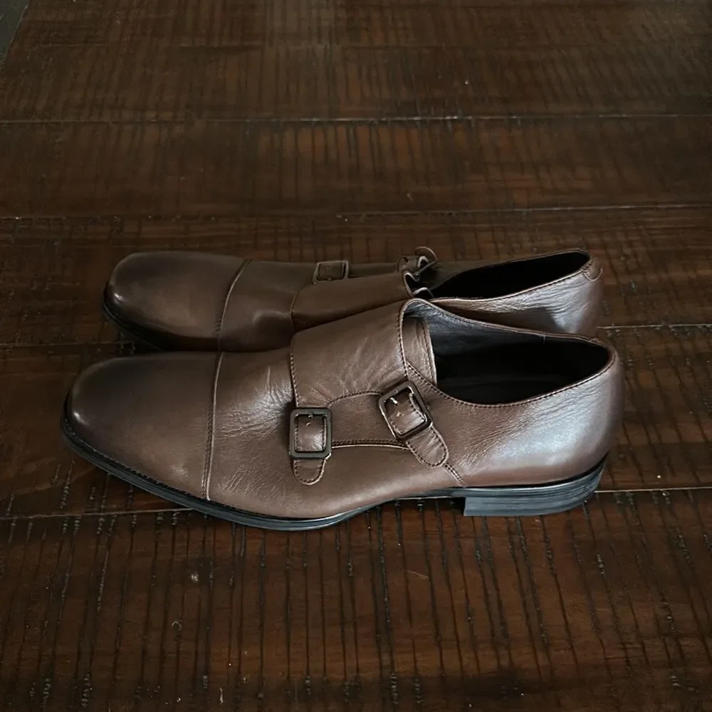 Men’s Express brown leather monk strap dress shoes sz 10 nwt